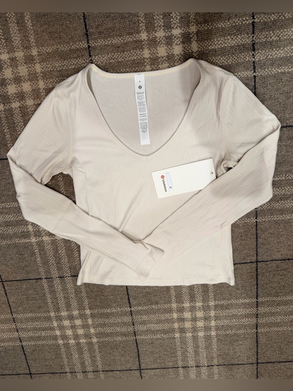 TWO  grey and white lululemon athletica Ribbed V-Neck Long Sleeve Top - NWT